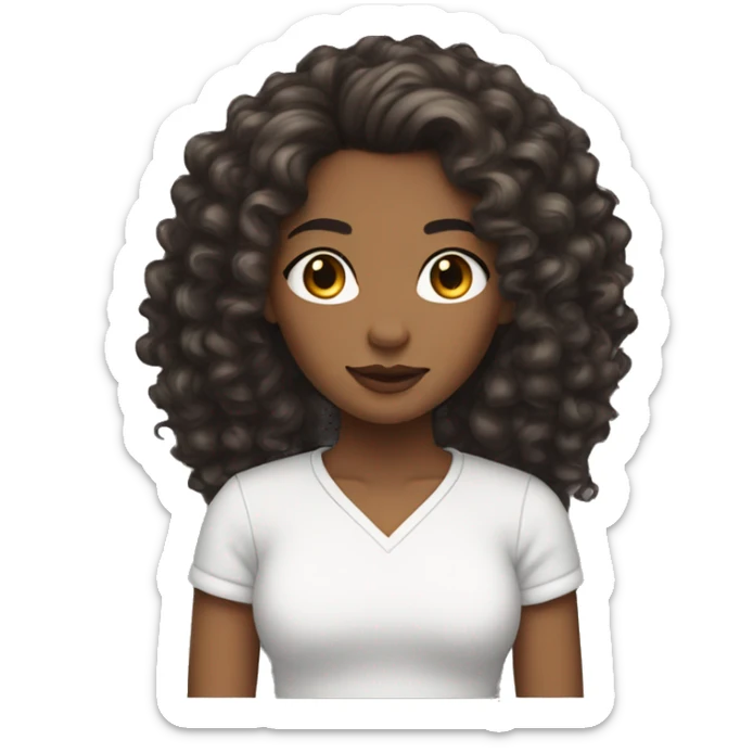 woman light brown skin long raven curly hair thick brows teenager sticker