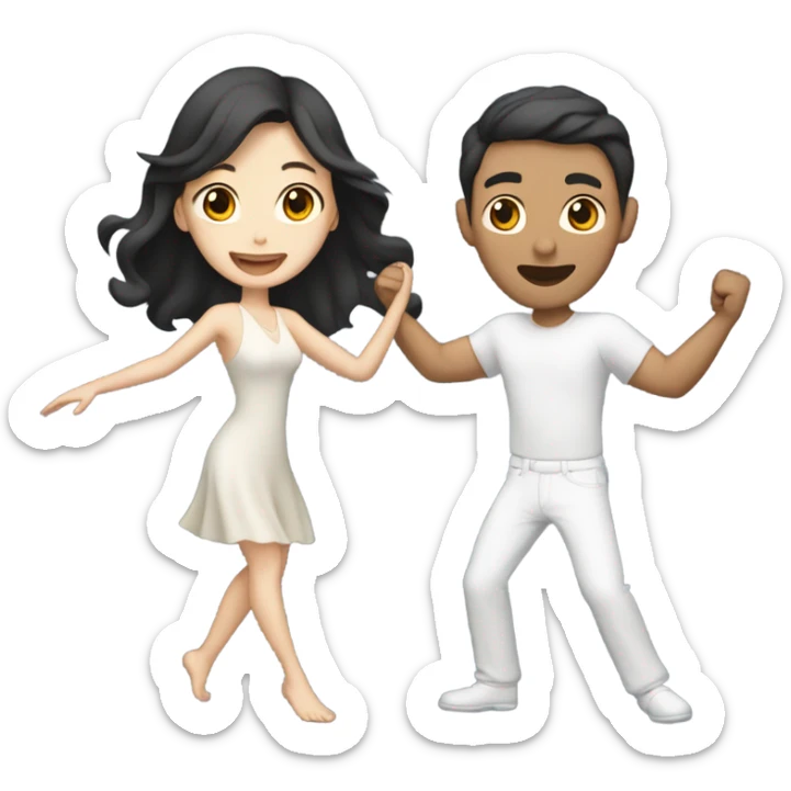 A pale half Asian man with short dark hair and white woman with long wavy brunette hair dancing together sticker