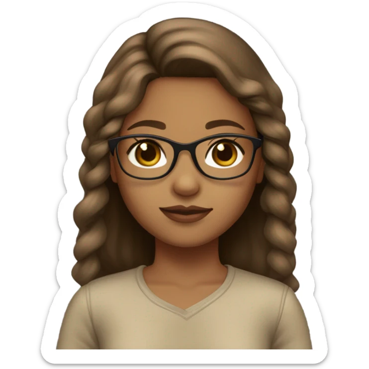light brown skin girl with, light brown eyes, light brown hair, light brown glasses, light brown shirt, with light brown hair bow sticker