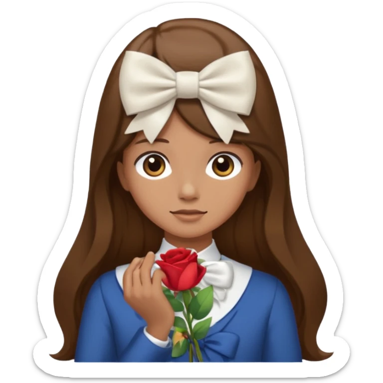 Brown long hairs with white bow from the back sticker