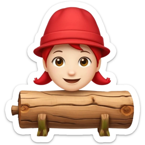 create a small, clean and expressive emoji in the style of Discord emojis, featuring the Catalan ‘Cagatió’ (Tió de Nadal). The emoji should show a cute wooden log with a friendly smiling face, wearing the traditional red ‘barretina’ hat, with small simple legs sticker