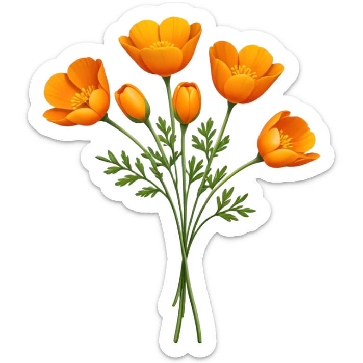luxuriant bouquet Eschscholzia californica, luxuriant, stem, leaf, bud sticker