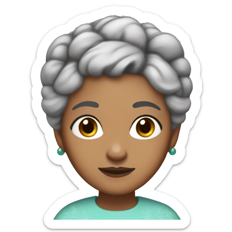 Grandma light brown skin with dark brown eyes and wrinkles and hairbun with black greyish hair with almond eyes sticker