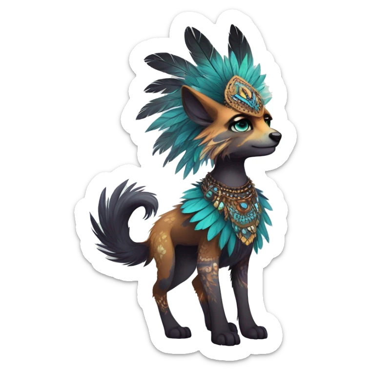 cute cool edgy fantasy animal fursona creature by griffsnuff & LiLaiRa & Falvie with exotic colors with intricate patterns and feathers and headdress and necklace full body sticker