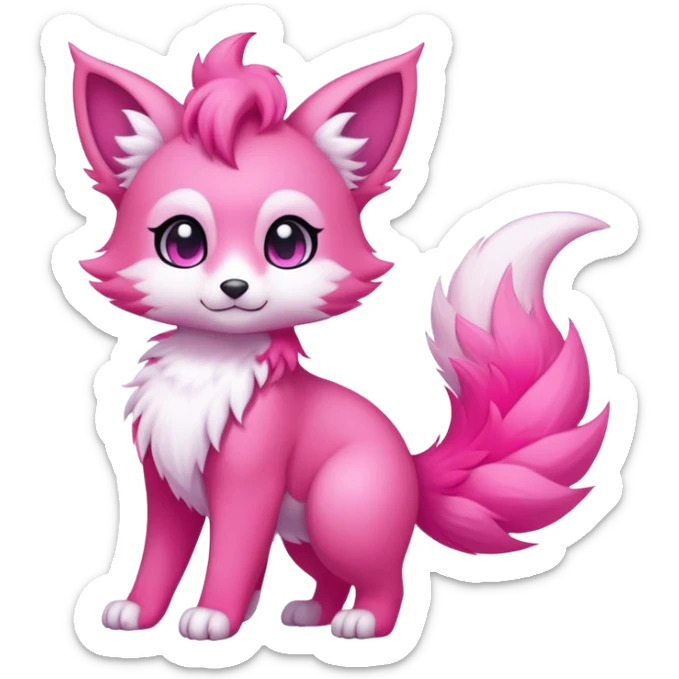 Kawaii bright pink fantasy ethereal anthro fursona Fakemon with tufted tail  sticker