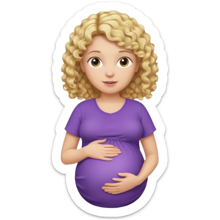 pregnant woman, blond curly hair, purple shirt, head, neck and abdomen only sticker