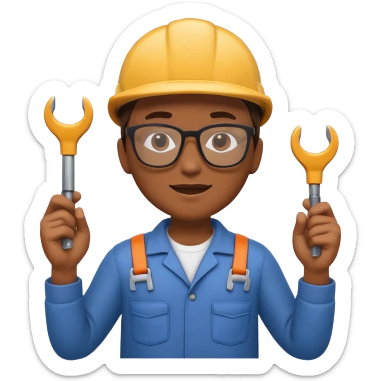 A 3D emoji with a Memoji style that the depicts a person who is learning to become a car mechanic as his highchool extended profile sticker