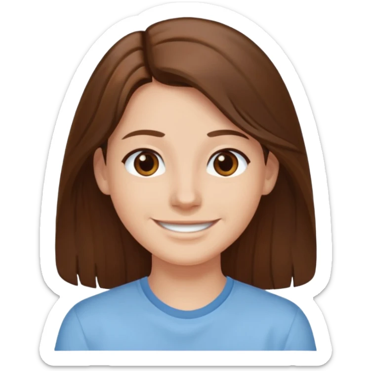 I have long brown hair without fringe, white skin and brown eyes. I want to have a smile sticker