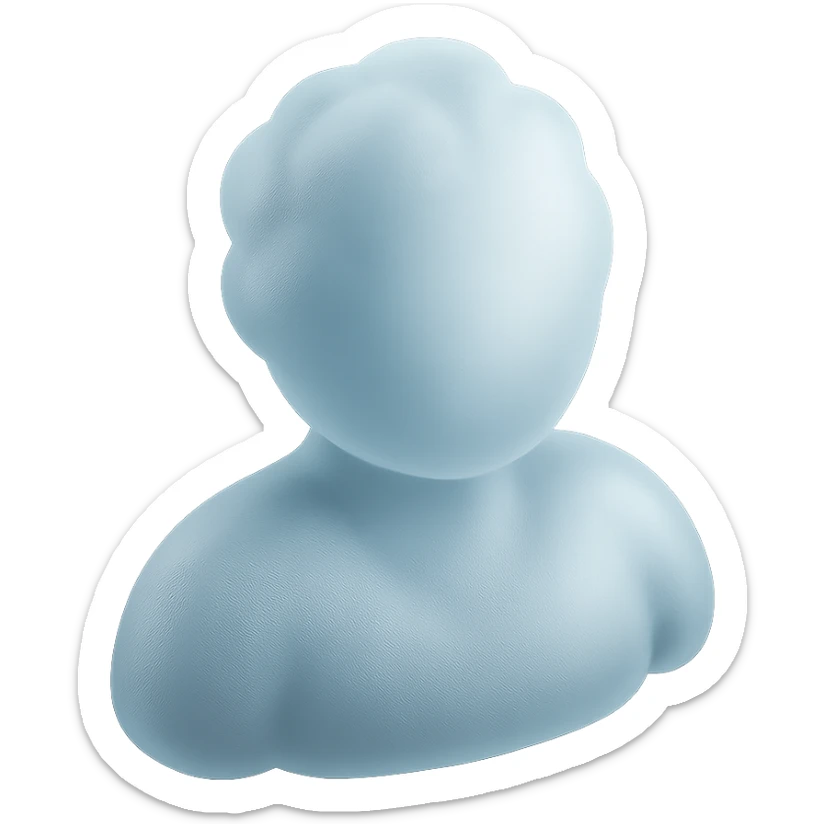 figure of a person made of bright convex clouds, shoulder up, front view, matte glass style sticker