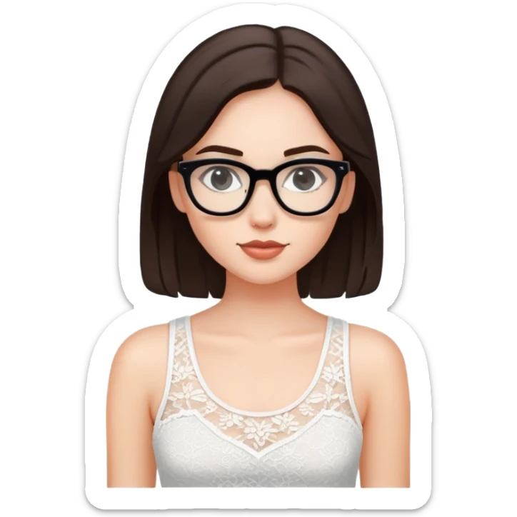 Brunette white girl with black rimmed glasses and white lace tank top sticker