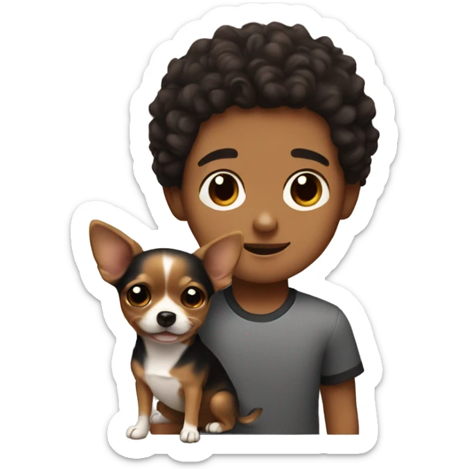 Tan boy with short frizzy hair and brown and black chihuahua  sticker