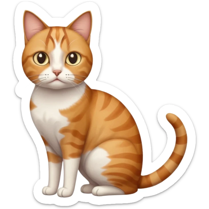 full body white, ginger and brown tabby calico cat with skinny head and fat body with an anxious face sticker