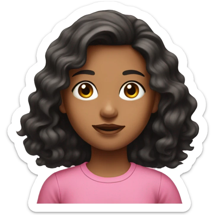 realistic portrait of girl with wavy black hair wearing a pink top sticker
