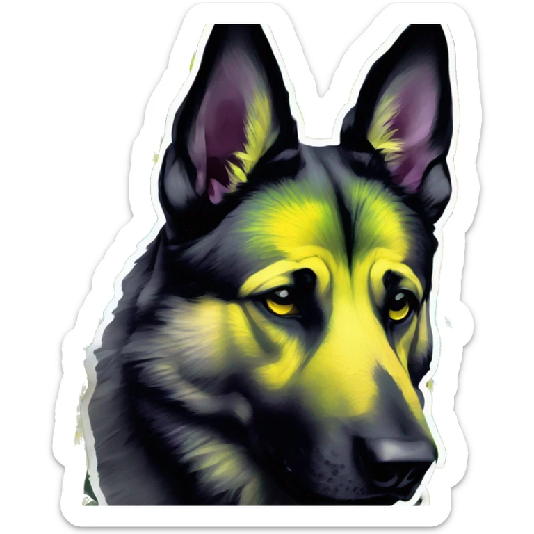 .Zombie_ Vaporwave black holographic oilslick zombie yellow German shepherd dog yellow caution tape graffiti neon yellow stripes sticker
