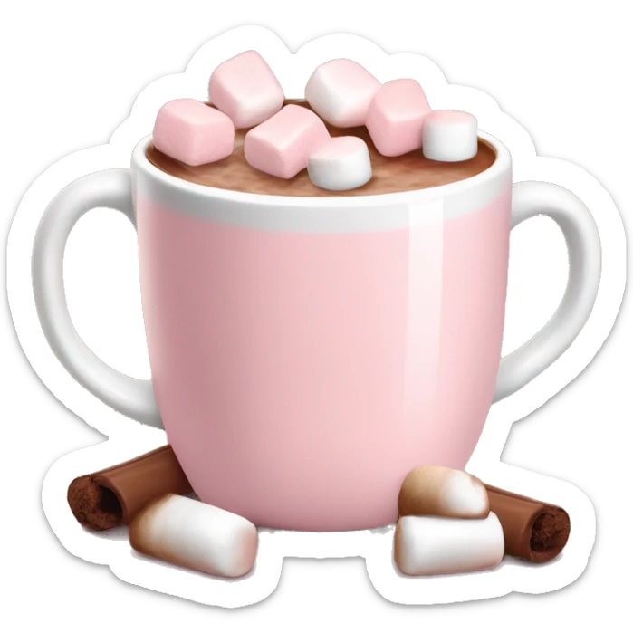 Light Pink mug of hot chocolate with marshmallows  sticker