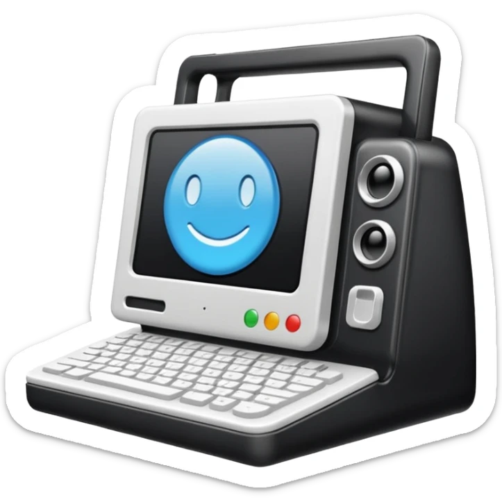 crear un emoji, que sea para proyeectos tanto empresarial como redes sociales, quiero un ordenador y una camara en la misma imagen y que sea aesthetic sticker