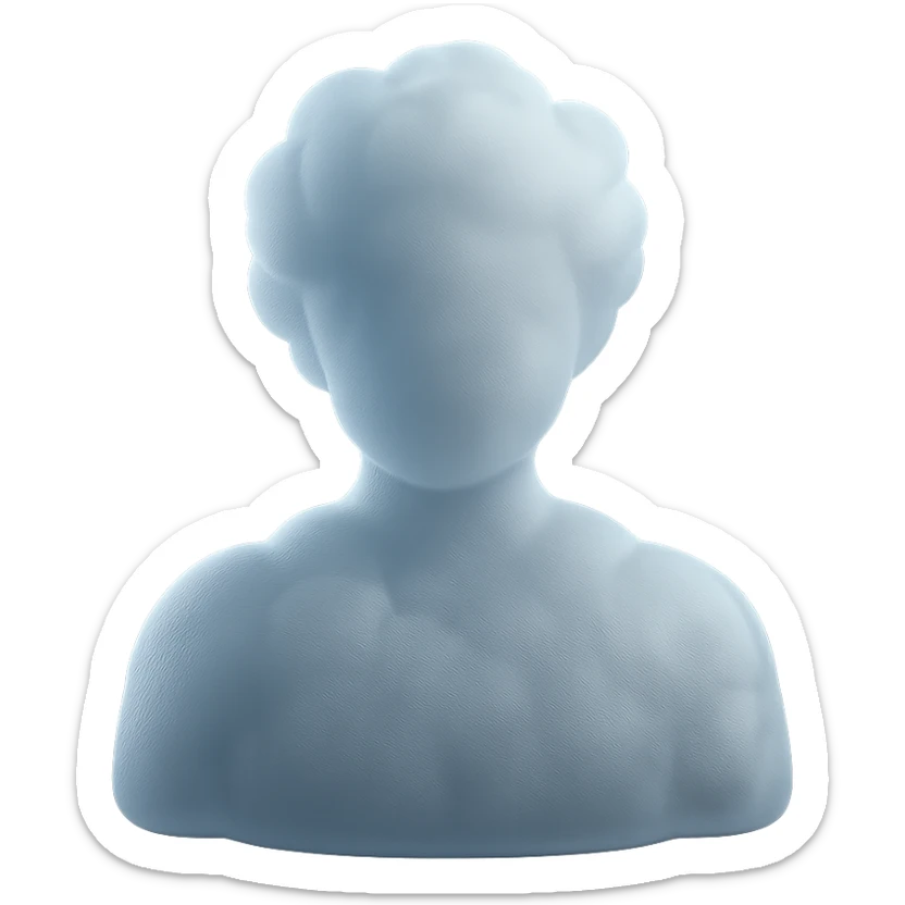 A person from the shoulders up, entirely composed of fluffy white convex clouds sticker