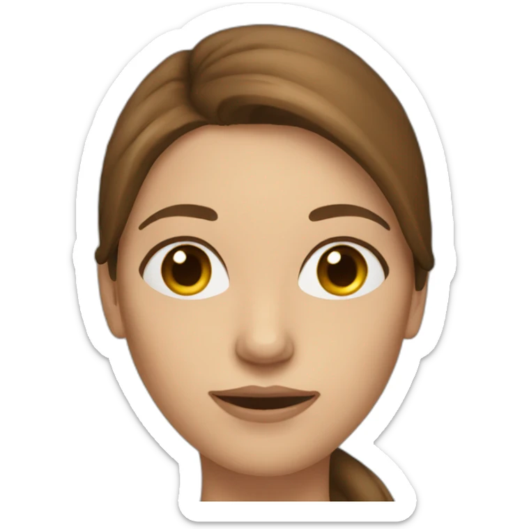 woman with long brown hair and a skinny face sticker
