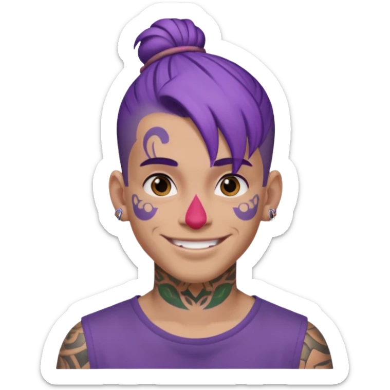 purple hair bun and lots of face tattoo guy sticker