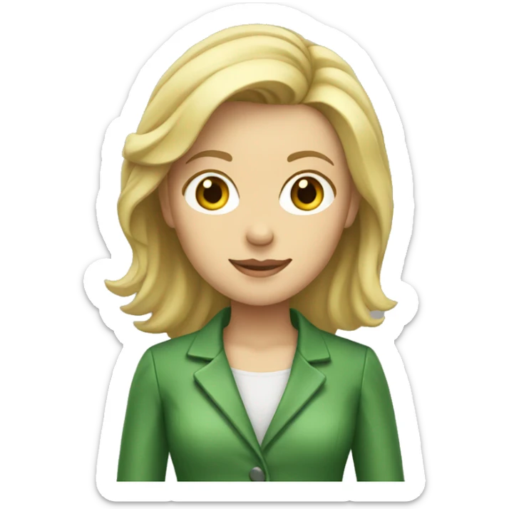 women with blond hair and green jacket no glass teacher sticker