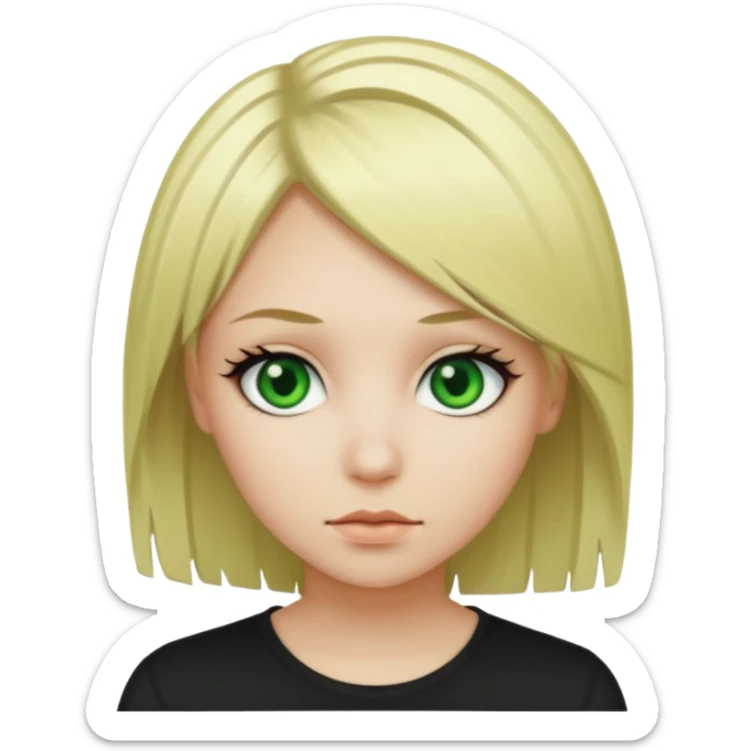 crea una mujer de piel blanca, ojos verdes y pelo rubio, con el peinado “emo”  sticker