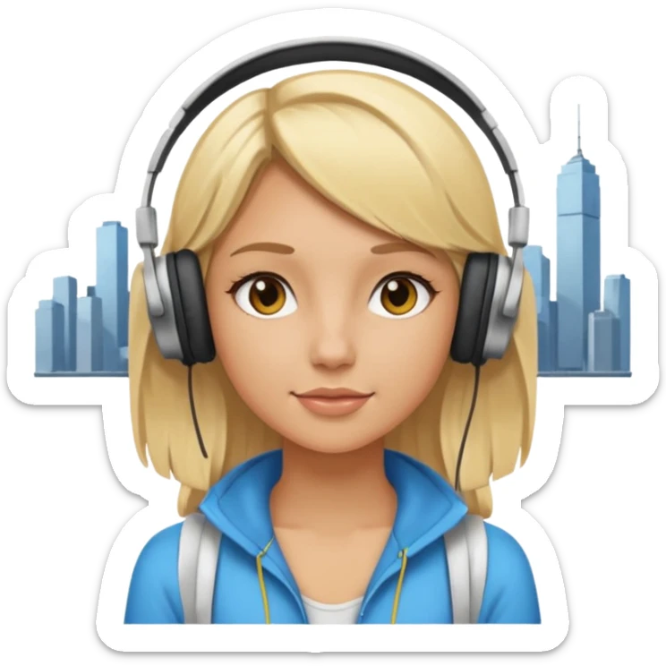 Blonde girl vibing to her music city style sticker