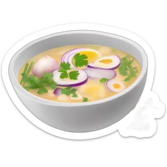 hot soup with the following ingredients sliced red onions, albacore, parsley and yucca sticker