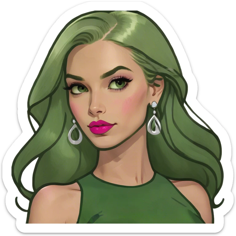 Woman with long blonde hair and dark green eyes with pink lips and long lashes sticker