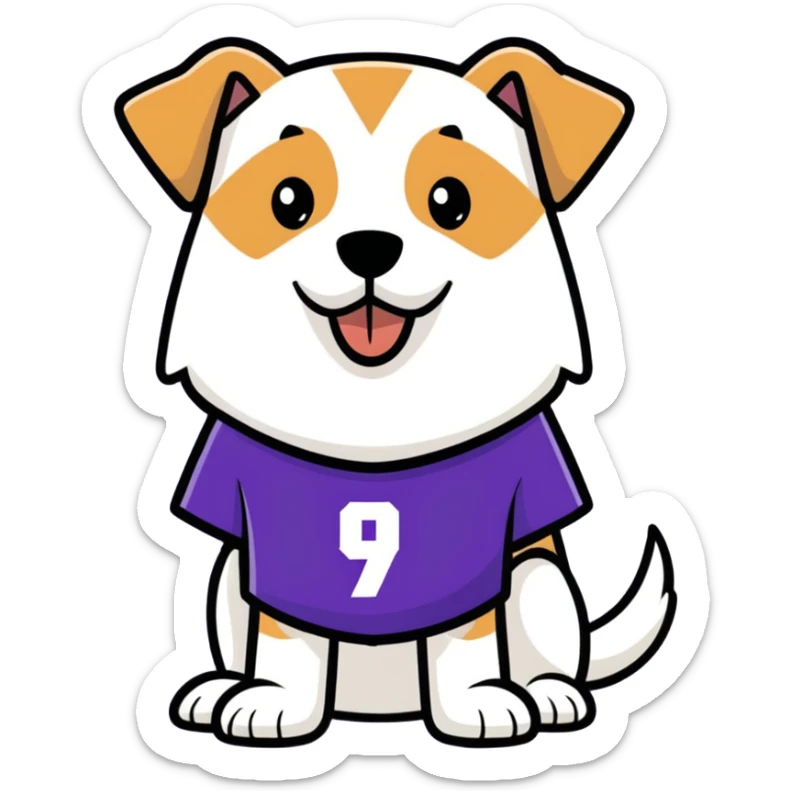Mean Dog in the street with a purple jersey wearing 9 sticker