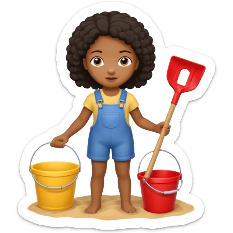black kid girl with toy sand bucket and shovel sticker