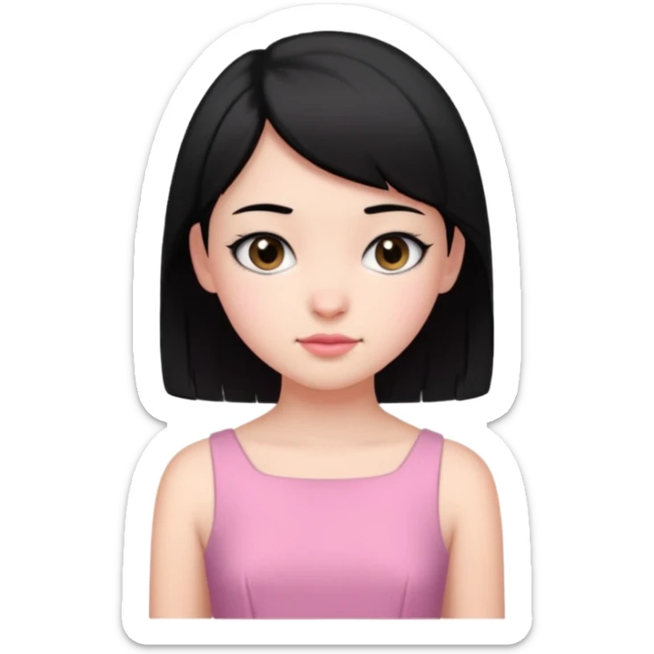 Un emoji de una. Chica adolescente vestido rosado pelo corto negro casi por los hombros sticker