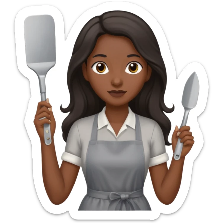 A Georgian women with long dark hair in gray apron and with nail file in her hand  sticker