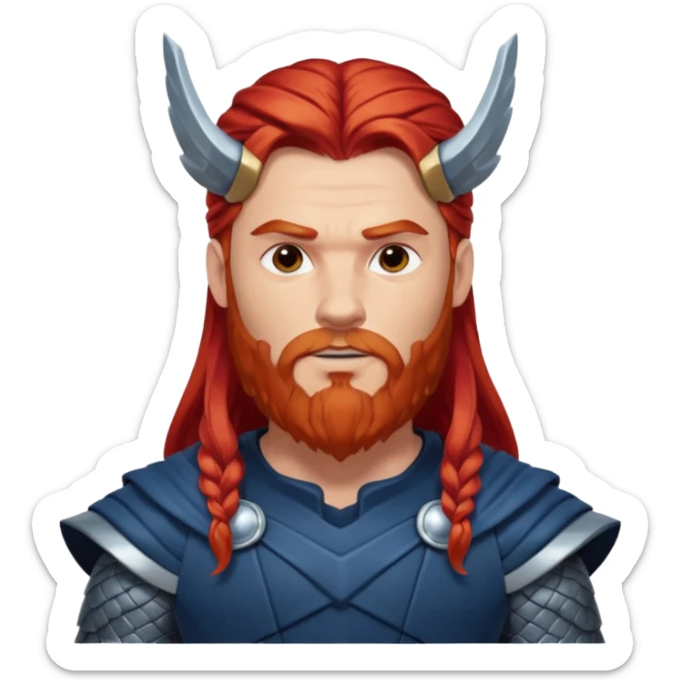 Thor, God of Thunder from Gods and Goddesses with long red hair and beard, silver and dark blue outfit sticker