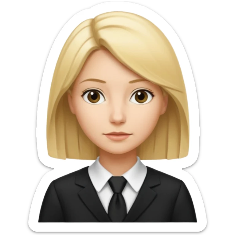 woman lawyer blanche et blonde avec des cheveux mi-long; elle est habillée avec une longue robe noire et une cravate blanche;  sticker