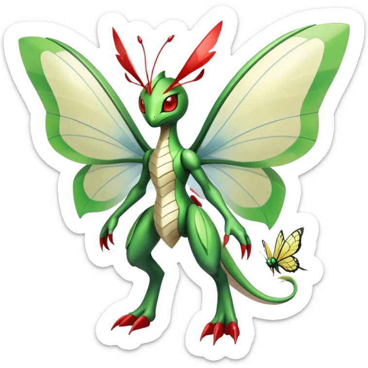  Cool Edgy Shiny Futuristic Ethereal Legendary Kartana-Digimon-Schyther-Flygon-hybrid full body with butterfly wings sticker