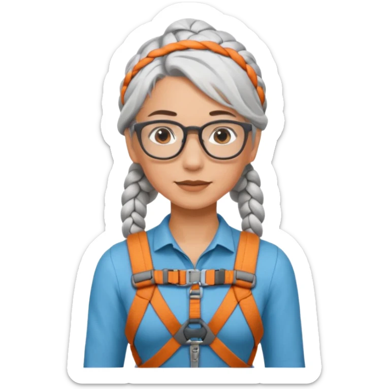 young climber woman with white/grey braided hair and glassess sticker