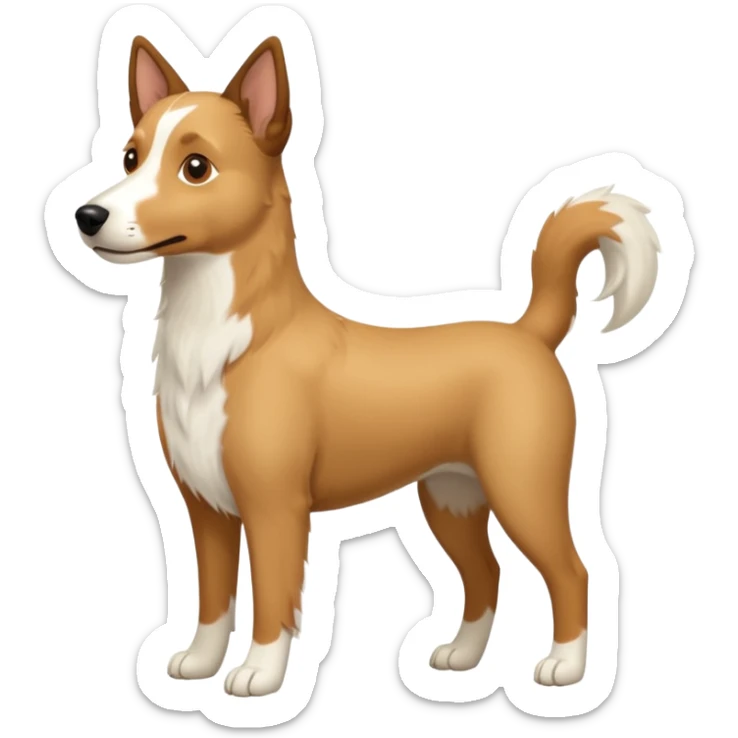 a full body white parsel russell looking dog the size of a kelpie with light brown ears and a light brown patch on one eye and a large snout sticker