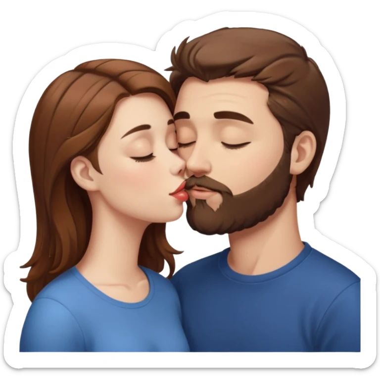 White man with brown hair and beard kissing lips with a white girl with brown hair with closed eyes sticker