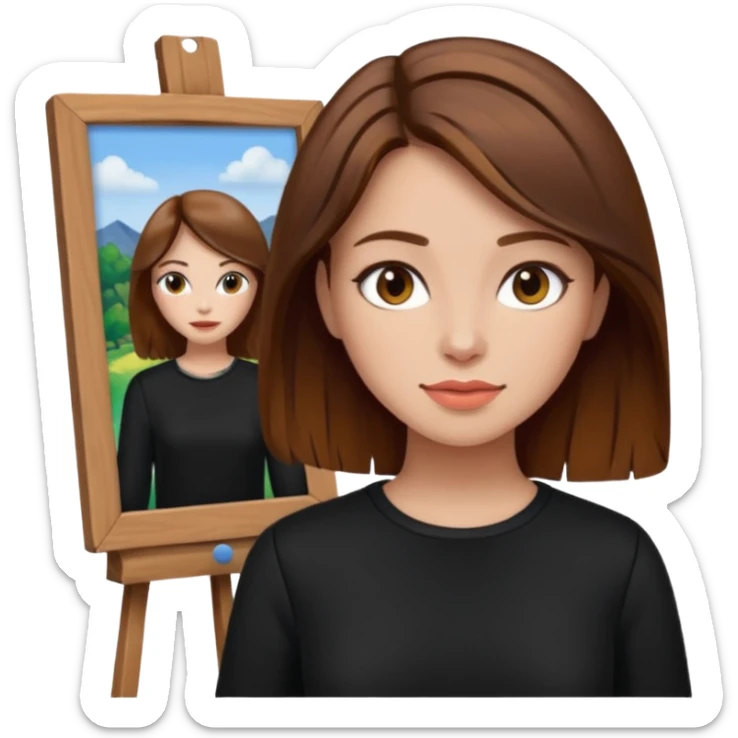 femme brune cheveux mi long noir artiste peintre sticker