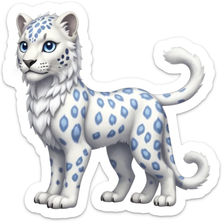 Albino white-furred Snow-Leopard-Gryphon-griffin-chimera-hybrid, full body sticker