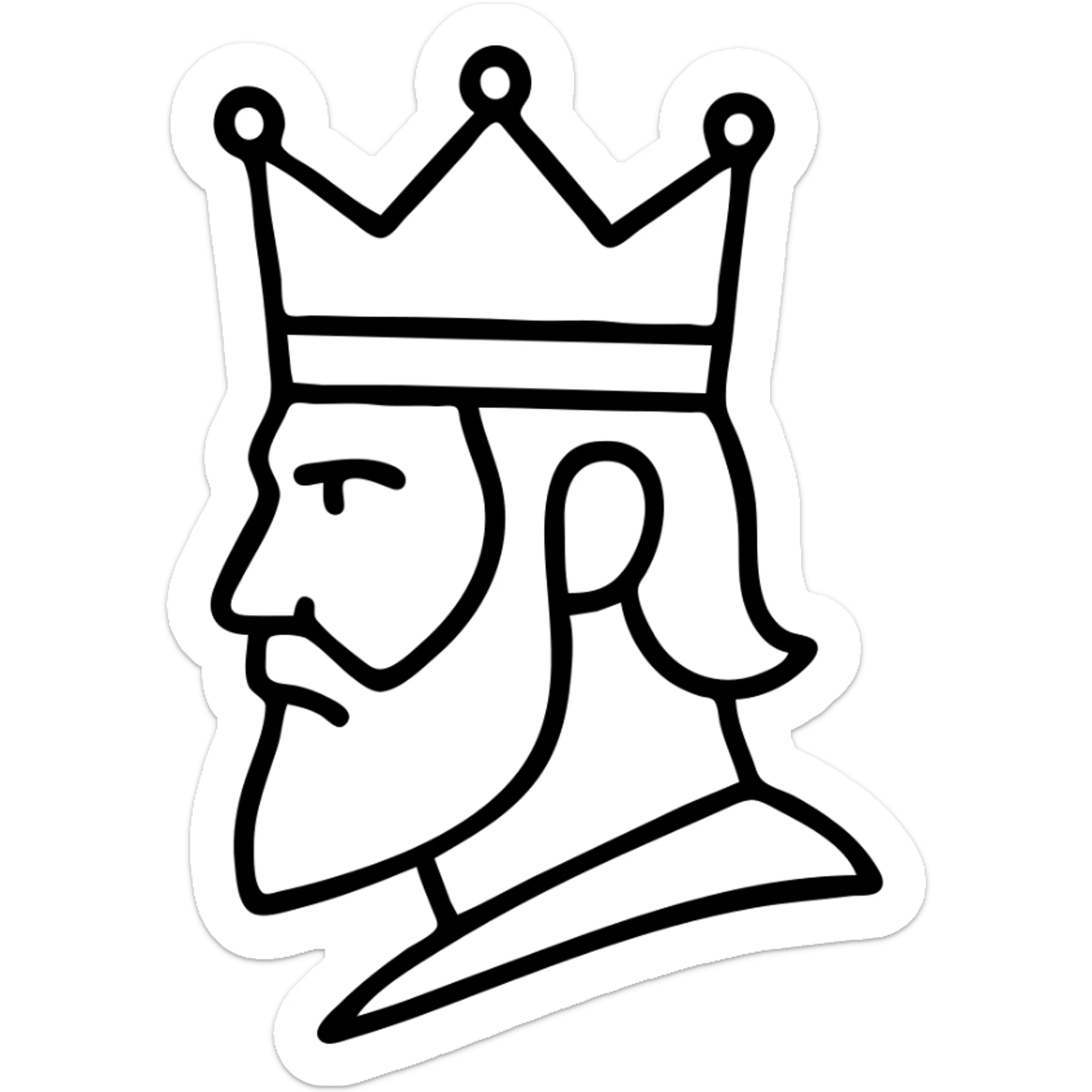 Minimalist red king face with crown, DnD style profile. Simple outline of royal fantasy character with beard. sticker