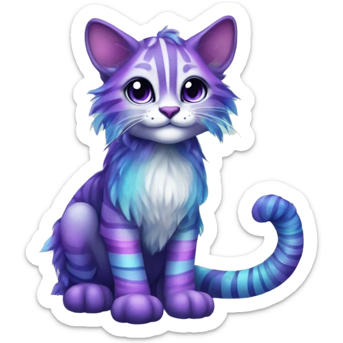 Colorful vernid fantasy creature LiLaiRa Kamirah Falvie whiskers paws full body sparkle purple blue gradient stripes braided tail feline sticker
