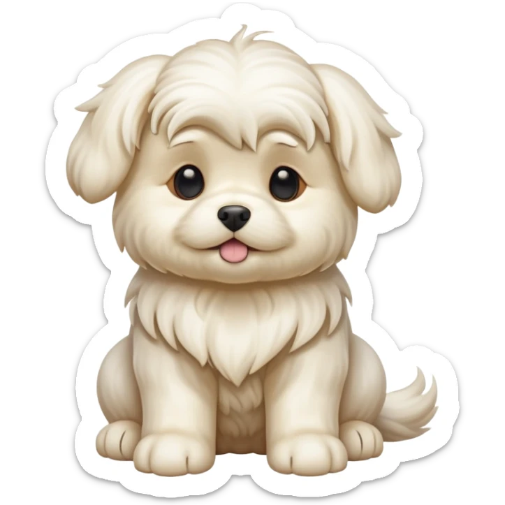 cinematic-[Maltese]-realistic-full-body-sitting-emoji,-tail-resting-loosely-beside-its-paws,-head-tilted-dramatically, -wavy-[cream]-fur,-simplified-yet-realistic-focused-features,-highly-detailed,-glowing-with-an-almost-sarcastic-glow sticker
