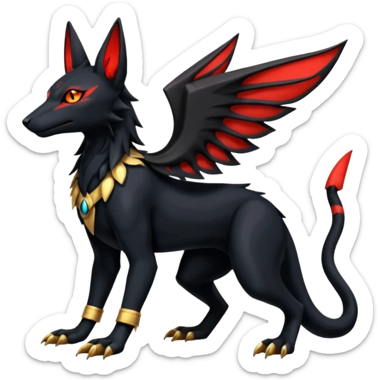 Anubis-Umbreon-Salandit-Luxray-Fakémon-fusion-animal-creature, full body  sticker
