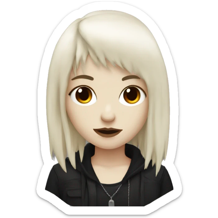 emo girl that has white skin and Long Dark red hair and fringe bangs and is wearing black sticker