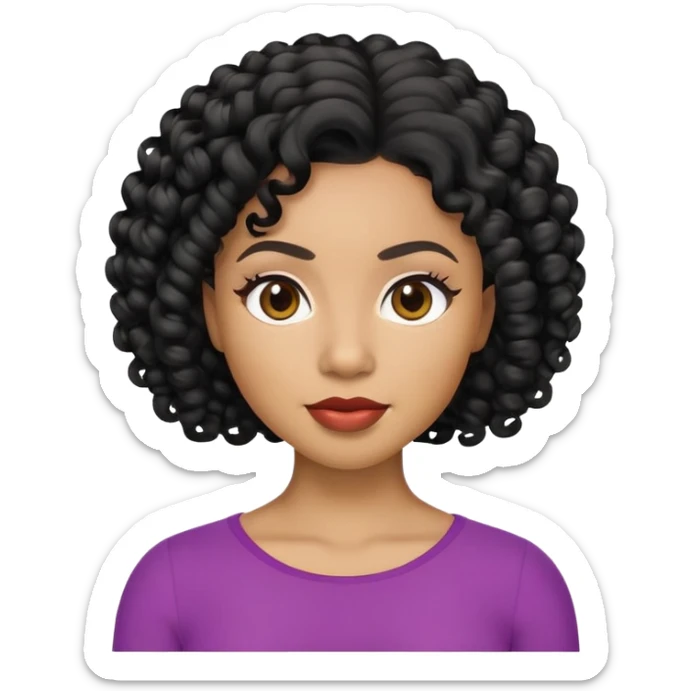 Apple-style Memoji emoji of a light-skinned Black woman with black curly hair, neutral expression, plain background sticker