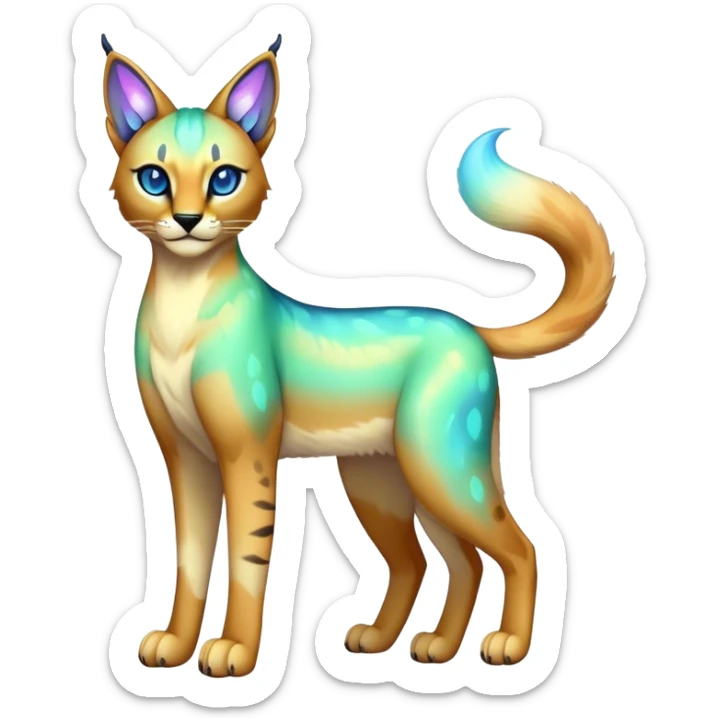 An iridescent transparent luminescent colorful lynx-caracal-serval-fakemon-creature-hybrid sticker