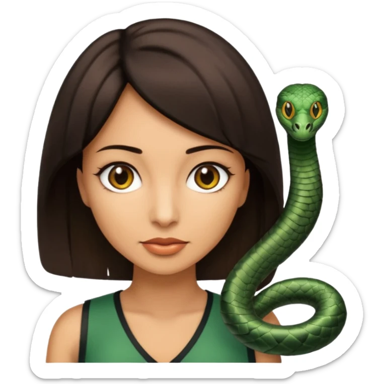 Femme brune yeux marron avec une coupe carré noir , femme couleur de peau typé, avec un cobra a côté , sticker