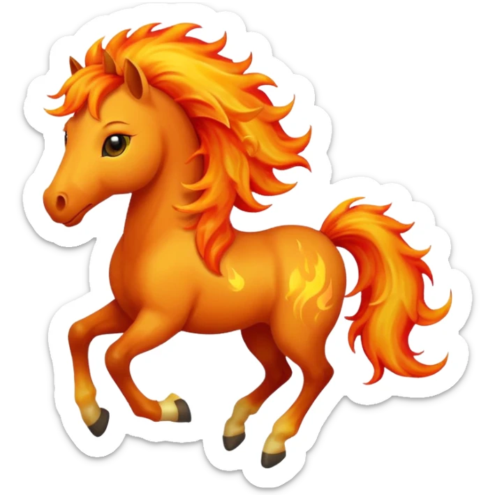 Cute smiley face of a fiery horse with a flowing mane, full-length, galloping sticker