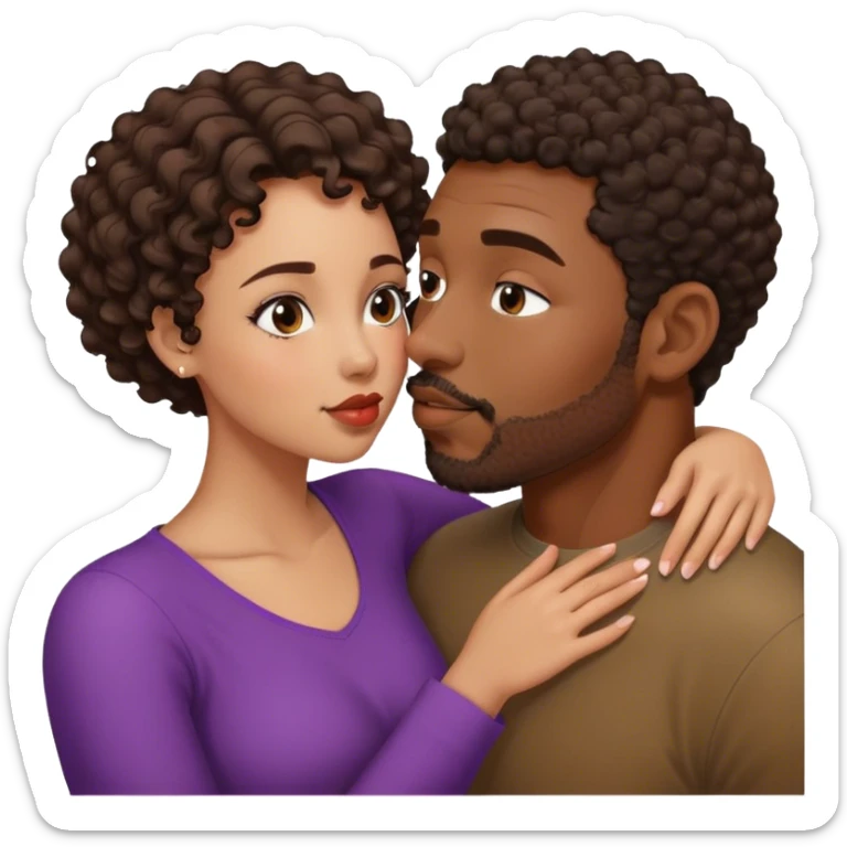 Black man with short curly hair and facial hair kiss small pretty brunette woman sticker